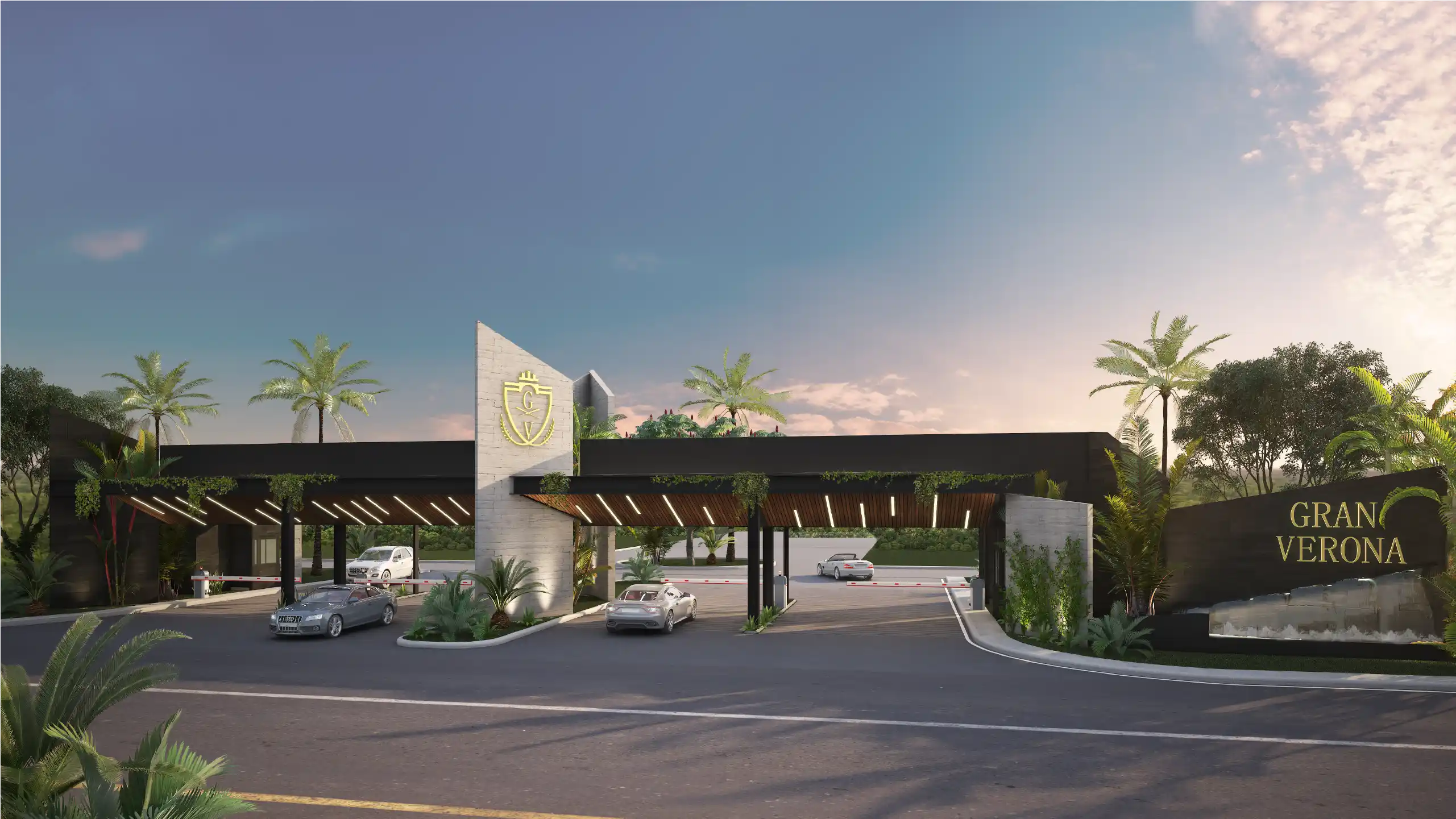 Render de la entrada a el desarrollo Gran Verona
