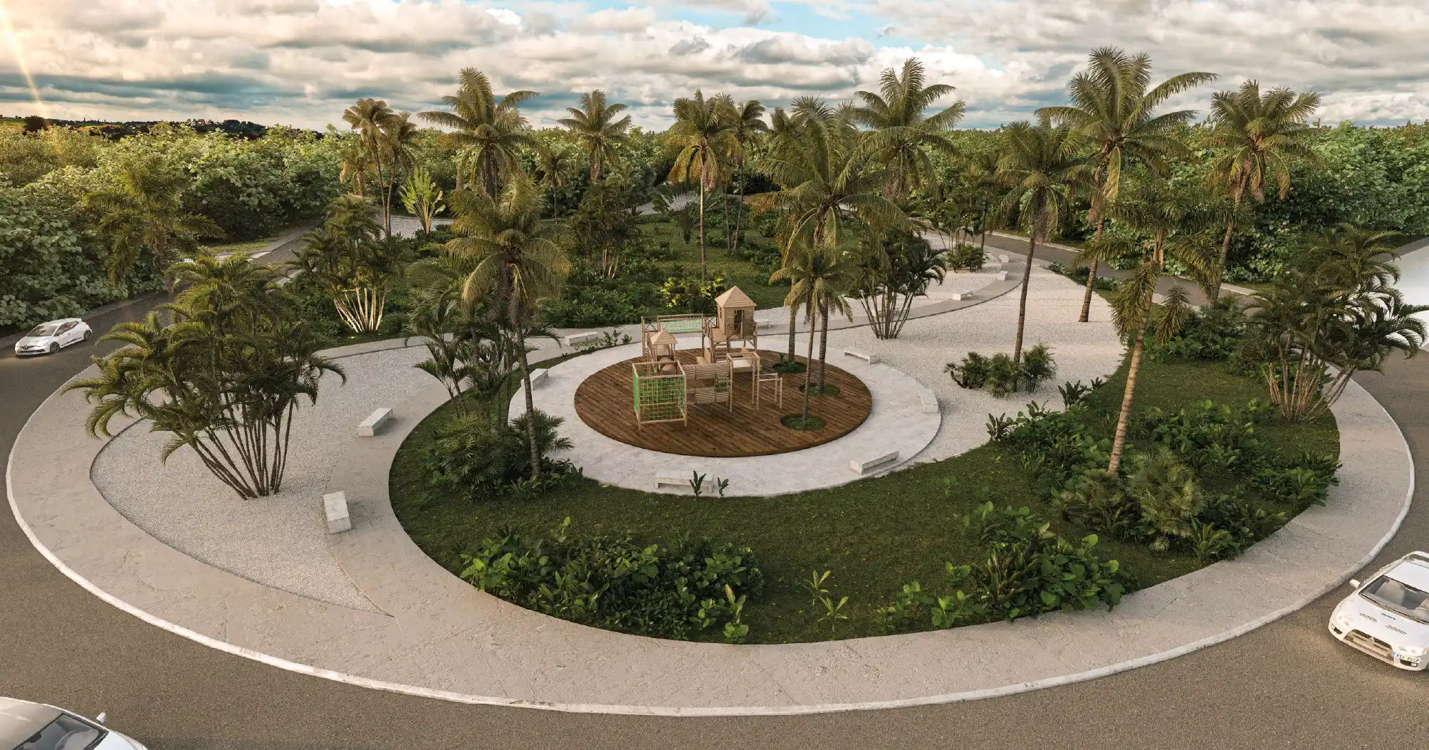 Render de playa clara es un parque de juegos infantiles